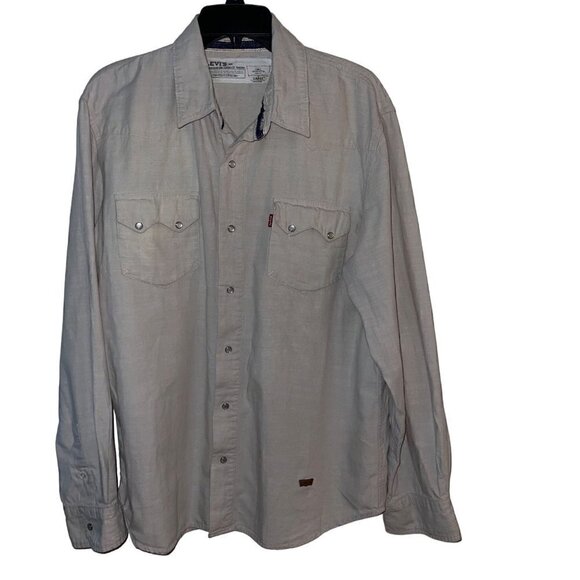 Levi's 100% Cotton Long Sleeve Two Pocket Beige Shirt Size Large - Picture 1 of 16